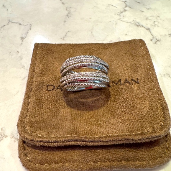David Yurman Jewelry - David Yurman Sterling Silver Crossover Ring w/Diamonds